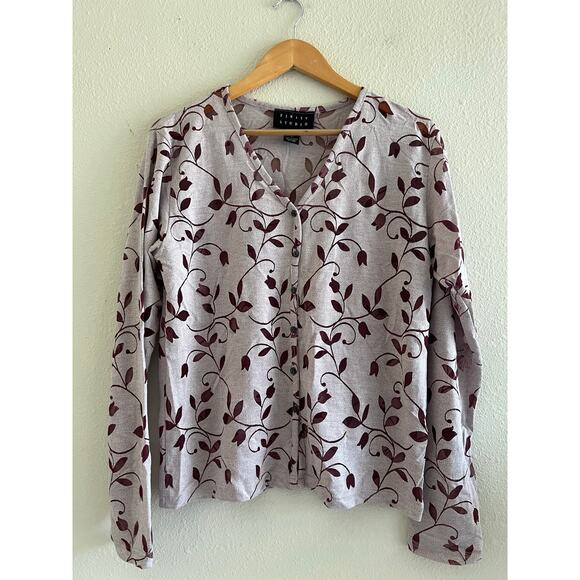 Finity Studio vintage semi-sheer button up blouse size Large floral mesh boho - Picture 1 of 8